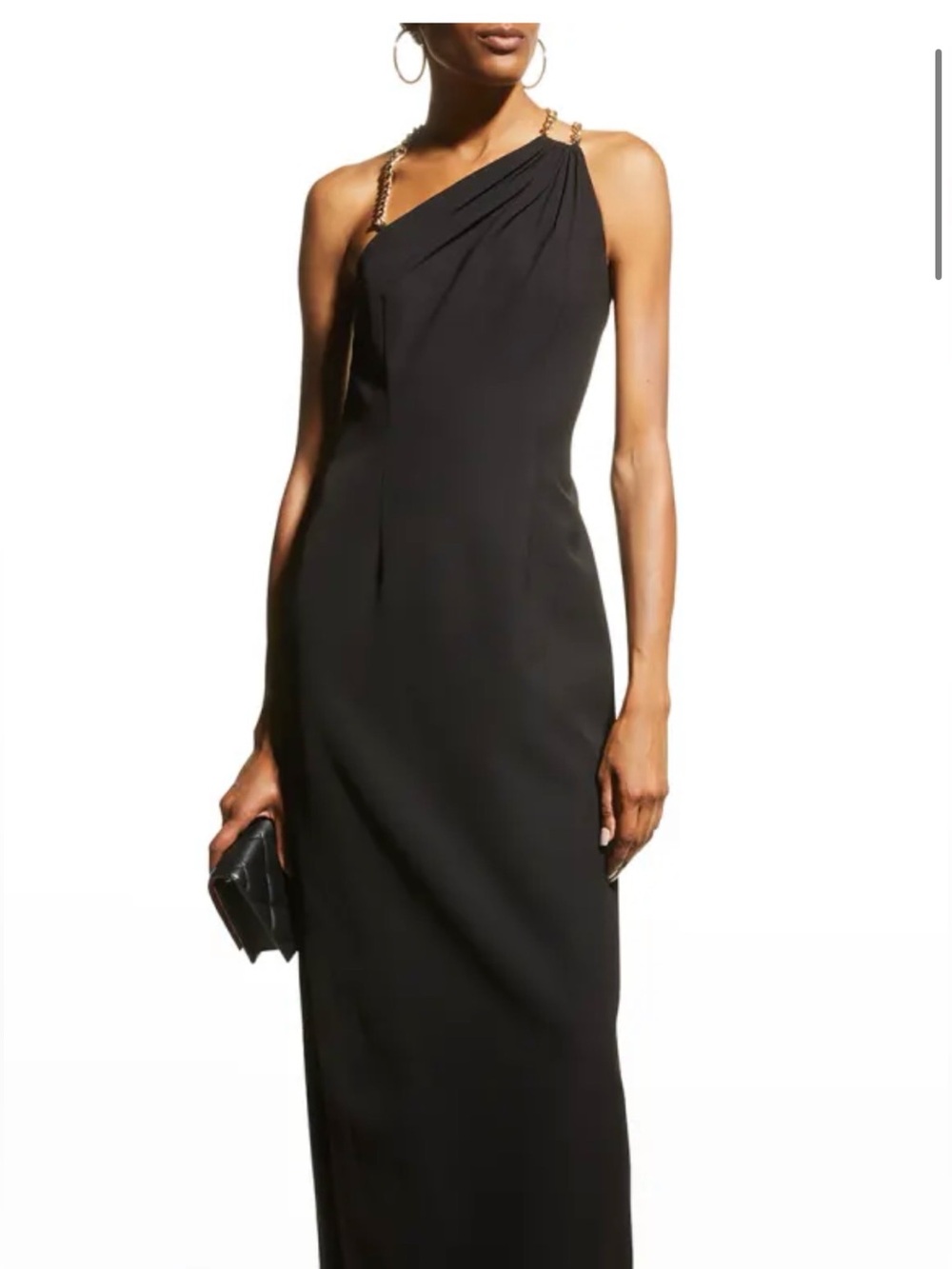 Aidan Mattox Black One-Shoulder Gown with Chain Strap